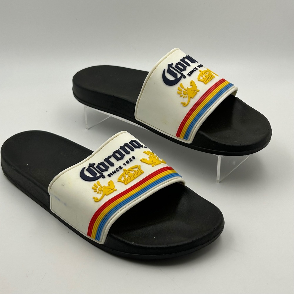 Corona‎ Beer Slides Sandals Unisex 8 White Black Logo Graphic Beach Pool Summer